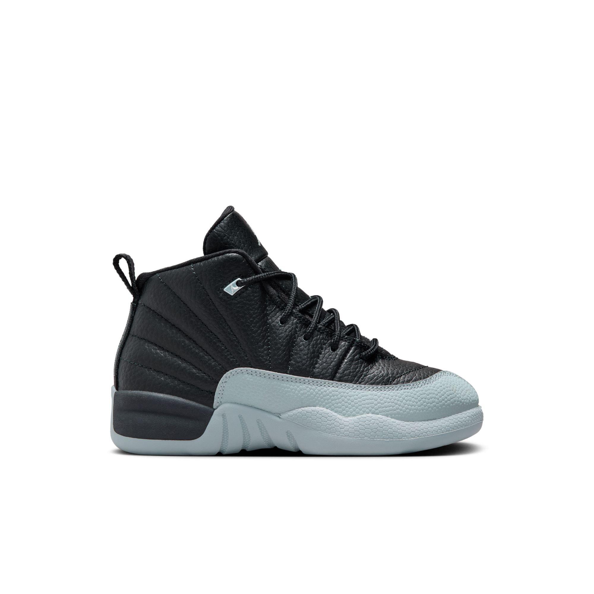 Jordan 12 Retro Black and Wolf Grey Preschool Kids Shoe Hibbett